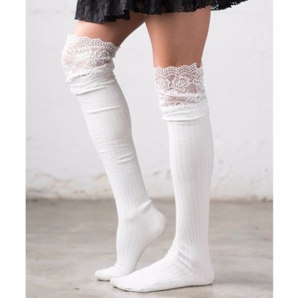 Accessories - Lace Topped Knee Socks White Boot Over the Knee
